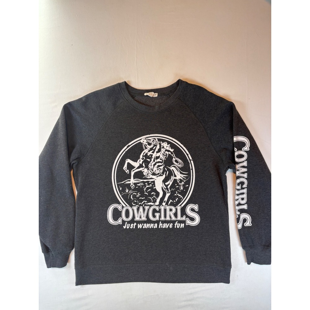 Love Dazed Cowgirls Just Wanna Have Fun Graphic Sweatshirt Gray 1X A453X-S2540
